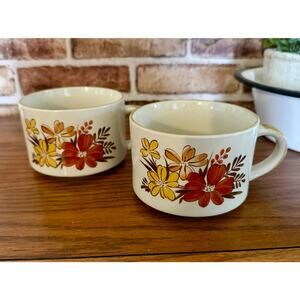 Vintage Otagiri Floral Stoneware Soup Mugs – Set of 2 Chili Cups